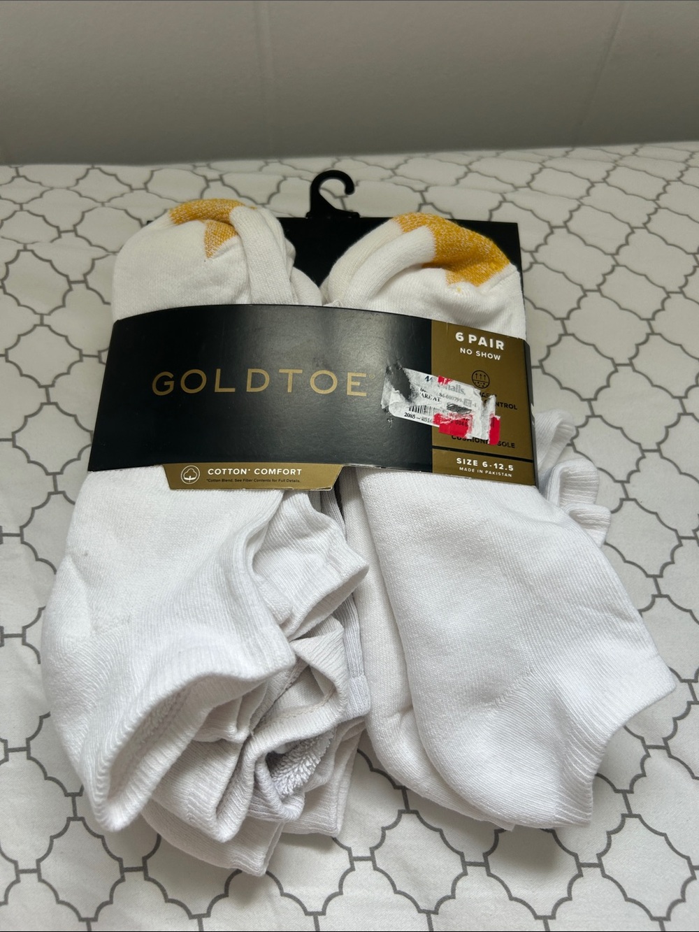 Gold Toe Men's White No-Show Socks with Gold Accent - 6 Pair